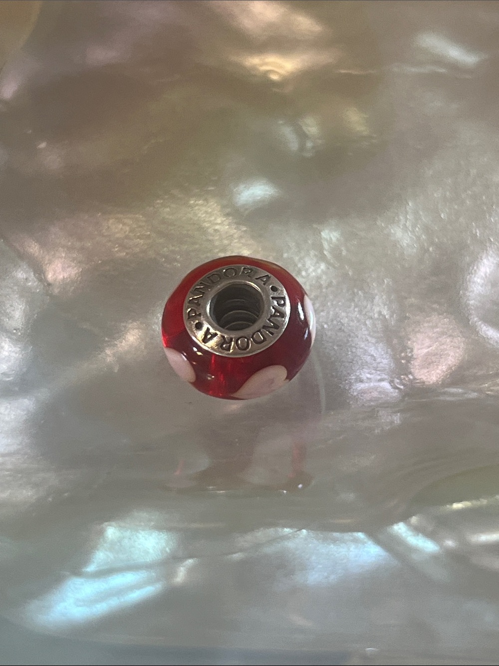 Pandora Red and White Polka Dot Glass Spacer Bead - Picture 2 of 3